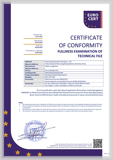 Tada CE Certification for automated parking