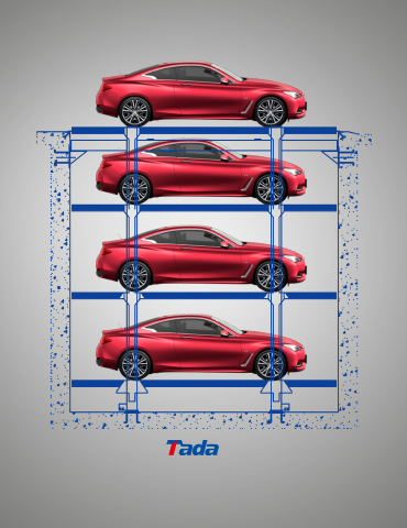 Model pit quad stack parking system and car stacker