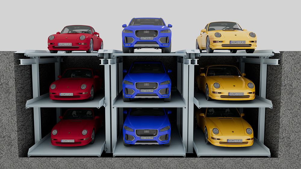 Front view of triple car stacker parking lift image